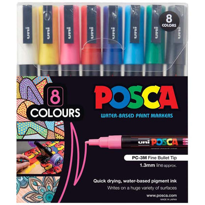 Black Posca PC3M Paint Markers, Assorted Colours, 8Pk Paint Markers