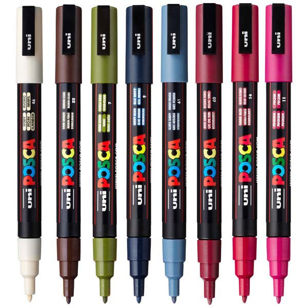 White Smoke Posca PC3M Paint Markers, Dark Colours, 8Pk Paint Markers