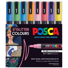 Black Posca PC3M Paint Markers, Glitter Colours, 8Pk Paint Markers