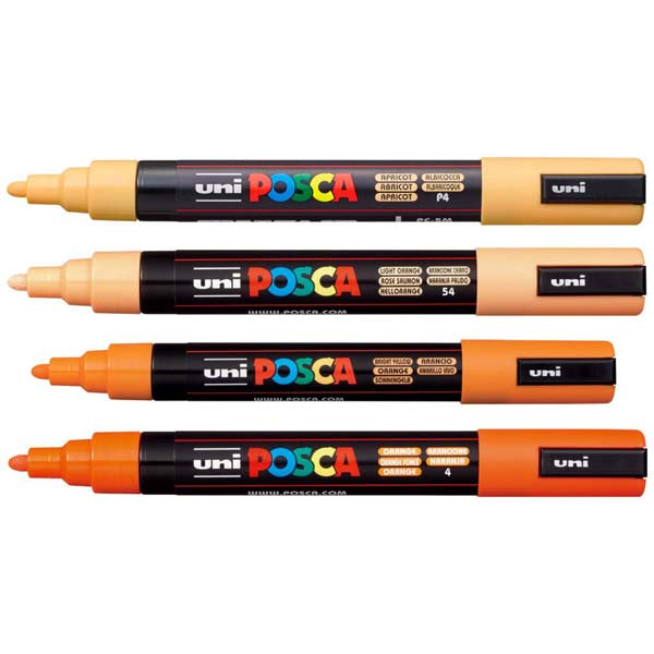 White Smoke Posca PC5M Paint Markers, Orange Shades, 4Pk Paint Markers