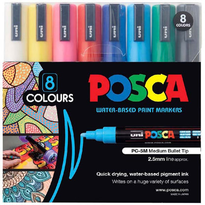 Black Posca PC5M Paint Markers, Assorted Colours, 8Pk Paint Markers