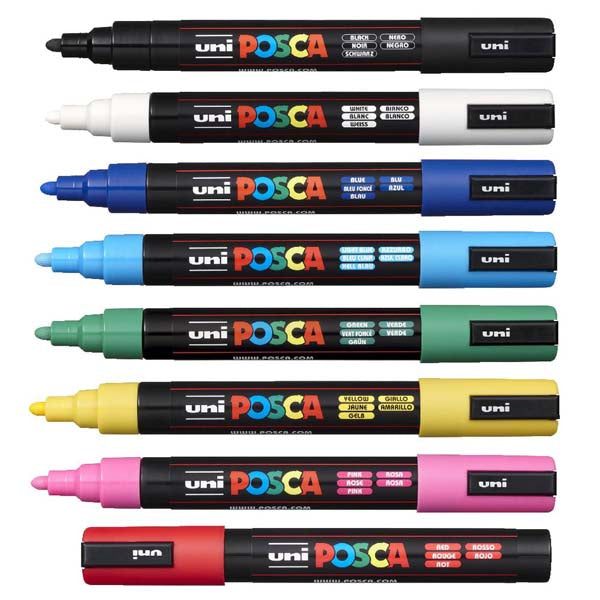 White Smoke Posca PC5M Paint Markers, Assorted Colours, 8Pk Paint Markers