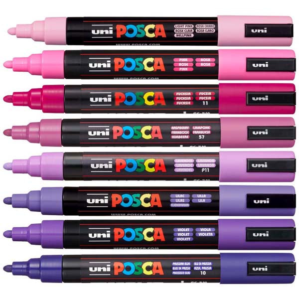 White Smoke Posca PC5M Paint Markers, Aurora Colours, 8Pk Paint Markers