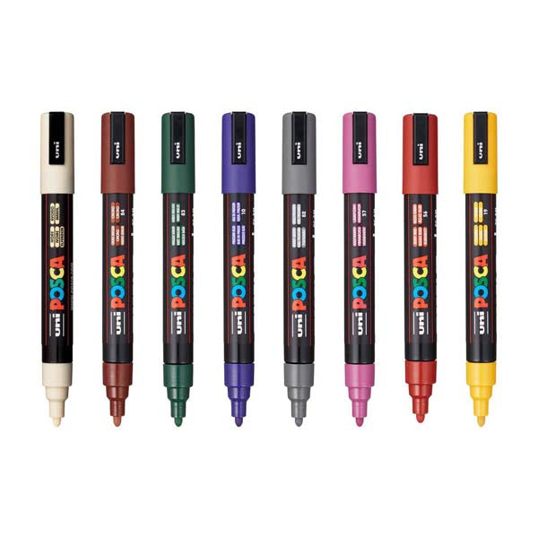 White Smoke Posca PC5M Paint Markers, Dark Colours, 8Pk Paint Markers