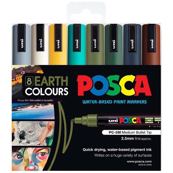 Black Posca PC5M Paint Markers, Earth Colours, 8Pk Paint Markers