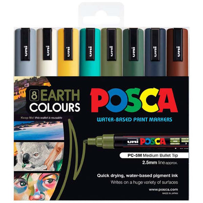 Black Posca PC5M Paint Markers, Earth Colours, 8Pk Paint Markers