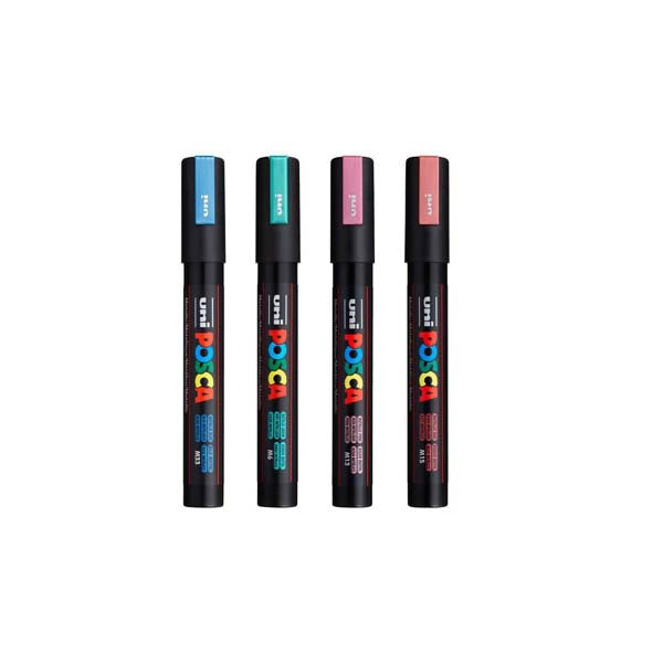 White Smoke Posca PC5M Paint Markers, Metallic Colours, 4Pk Paint Markers