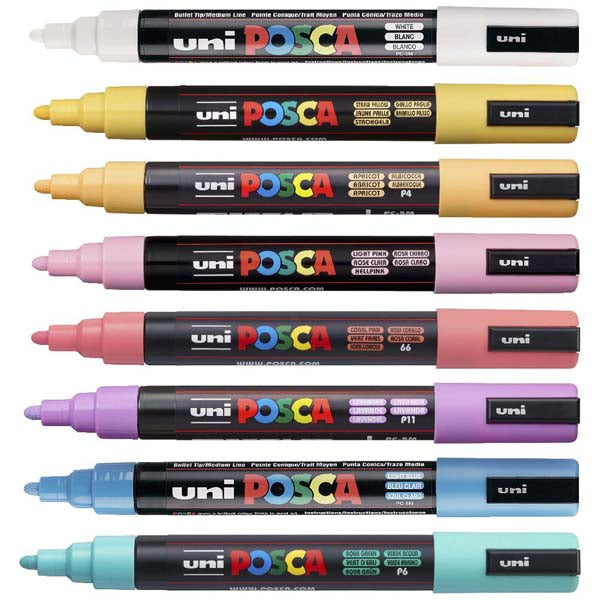 White Smoke Posca PC5M Paint Markers, Soft Pastel Colours, 8Pk Paint Markers