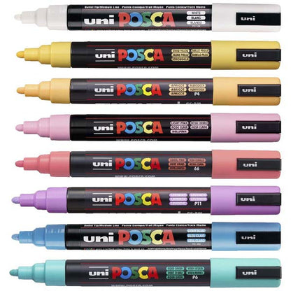 White Smoke Posca PC5M Paint Markers, Soft Pastel Colours, 8Pk Paint Markers