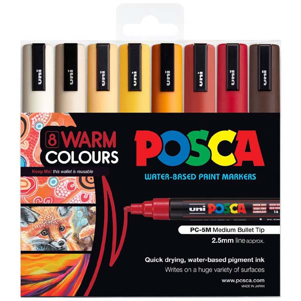 Black Posca PC5M Paint Markers, Warm Colours, 8Pk Paint Markers