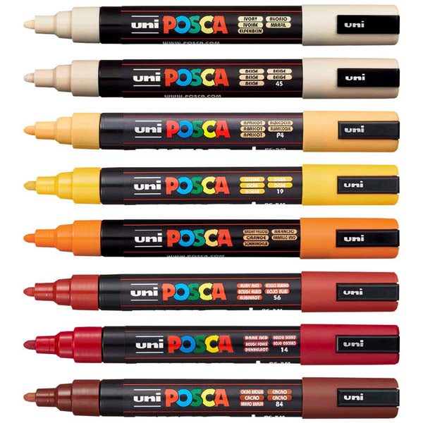 White Smoke Posca PC5M Paint Markers, Warm Colours, 8Pk Paint Markers