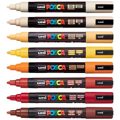 White Smoke Posca PC5M Paint Markers, Warm Colours, 8Pk Paint Markers