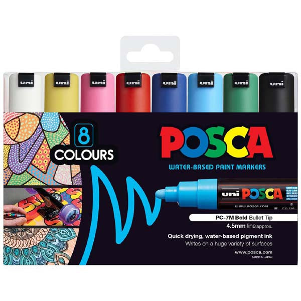 Black Posca PC7M Paint Markers, Assorted Colours, 8Pk Paint Markers