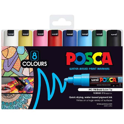 Black Posca PC7M Paint Markers, Assorted Colours, 8Pk Paint Markers