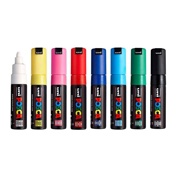 White Smoke Posca PC7M Paint Markers, Assorted Colours, 8Pk Paint Markers