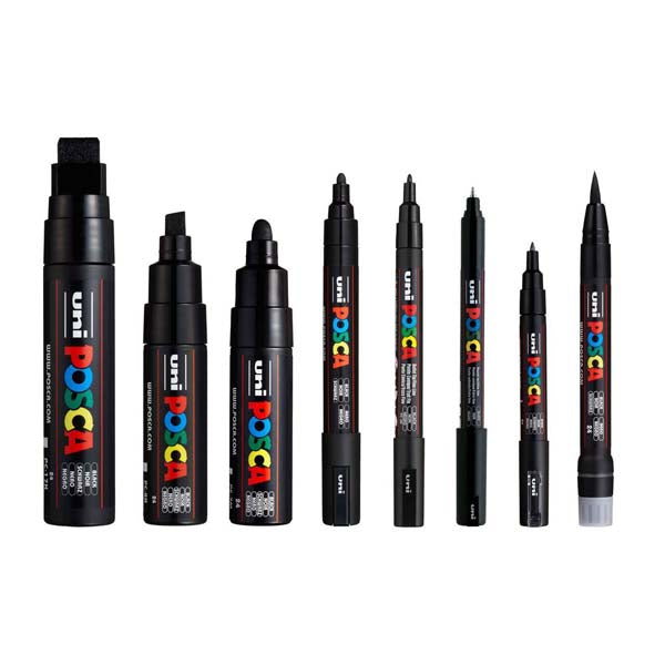 White Smoke Posca Paint Markers, Assorted Nib Sizes, Black, 8Pk Paint Markers