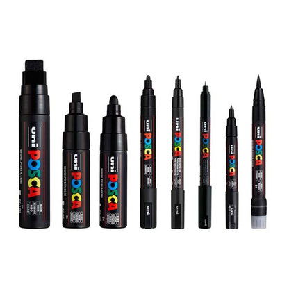White Smoke Posca Paint Markers, Assorted Nib Sizes, Black, 8Pk Paint Markers