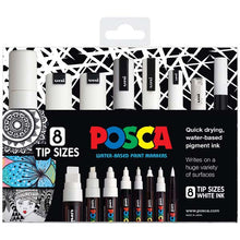 Black Posca Paint Markers, Assorted Nib Sizes, White, 8Pk Paint Markers