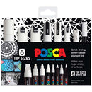Black Posca Paint Markers, Assorted Nib Sizes, White, 8Pk Paint Markers