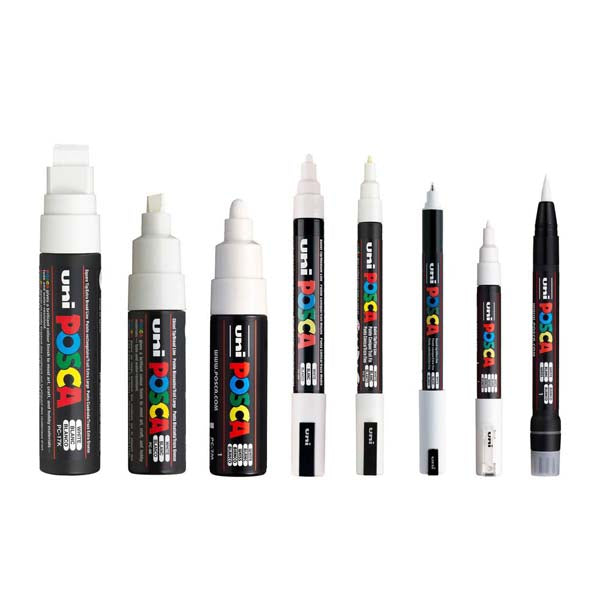 White Smoke Posca Paint Markers, Assorted Nib Sizes, White, 8Pk Paint Markers