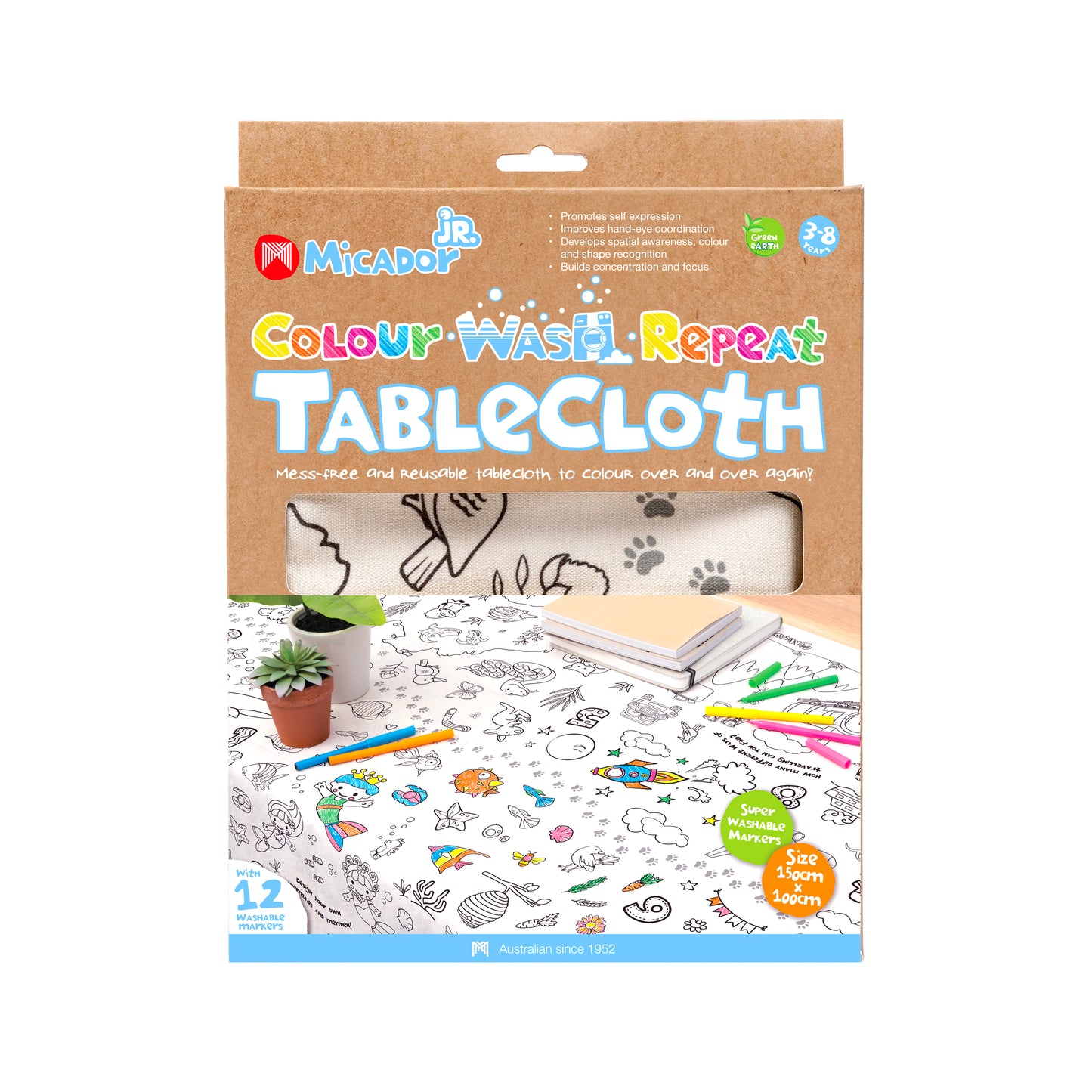 White Smoke Micador jR. Colour Wash Repeat Tablecloth, 100 x 150cm Kids Colouring Books