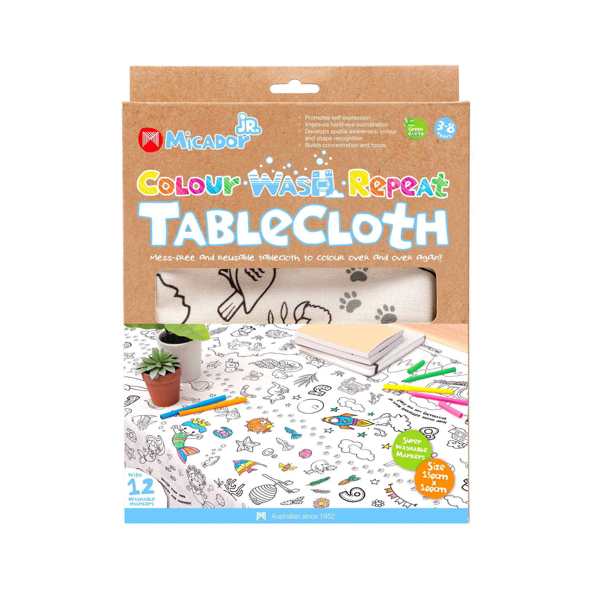 White Smoke Micador jR. Colour Wash Repeat Tablecloth, 100 x 150cm Kids Colouring Books