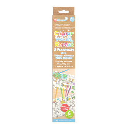 Tan Micador jR. Colour Wash Repeat Placemats, Mermaids and Backyard Kids Colouring Books