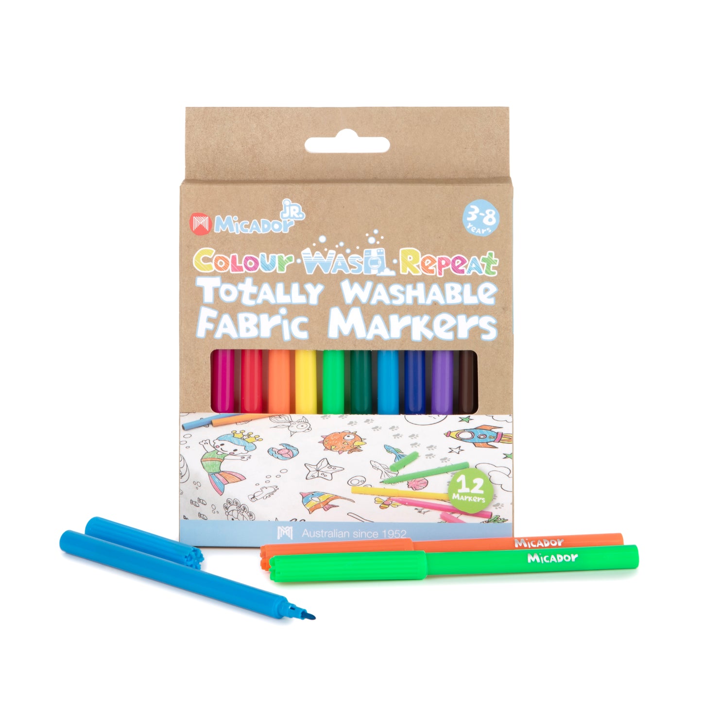White Smoke Micador jR. Colour Wash Repeat Totally Washable Fabric Markers, Pack 12 Kids Colouring Books