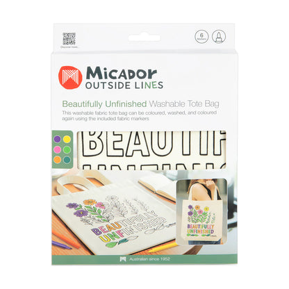 White Smoke Tote Bag Beautifully Unfinished, Micador Outside Lines Kids Colouring Books