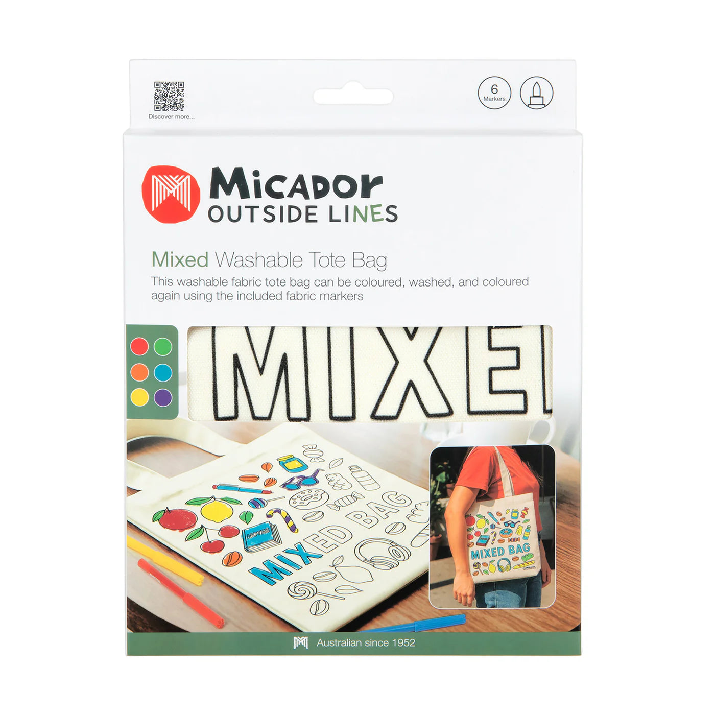 White Smoke Tote Bag Mixed Bag, Micador Outside Lines Kids Colouring Books