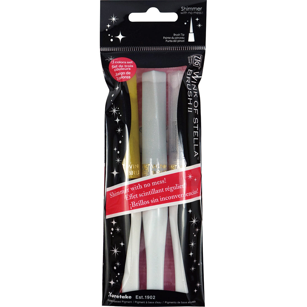 Black ZIG Wink of Stella Brush II Sets, 3 Colour Christmas Sparkle Set Pens & Markers