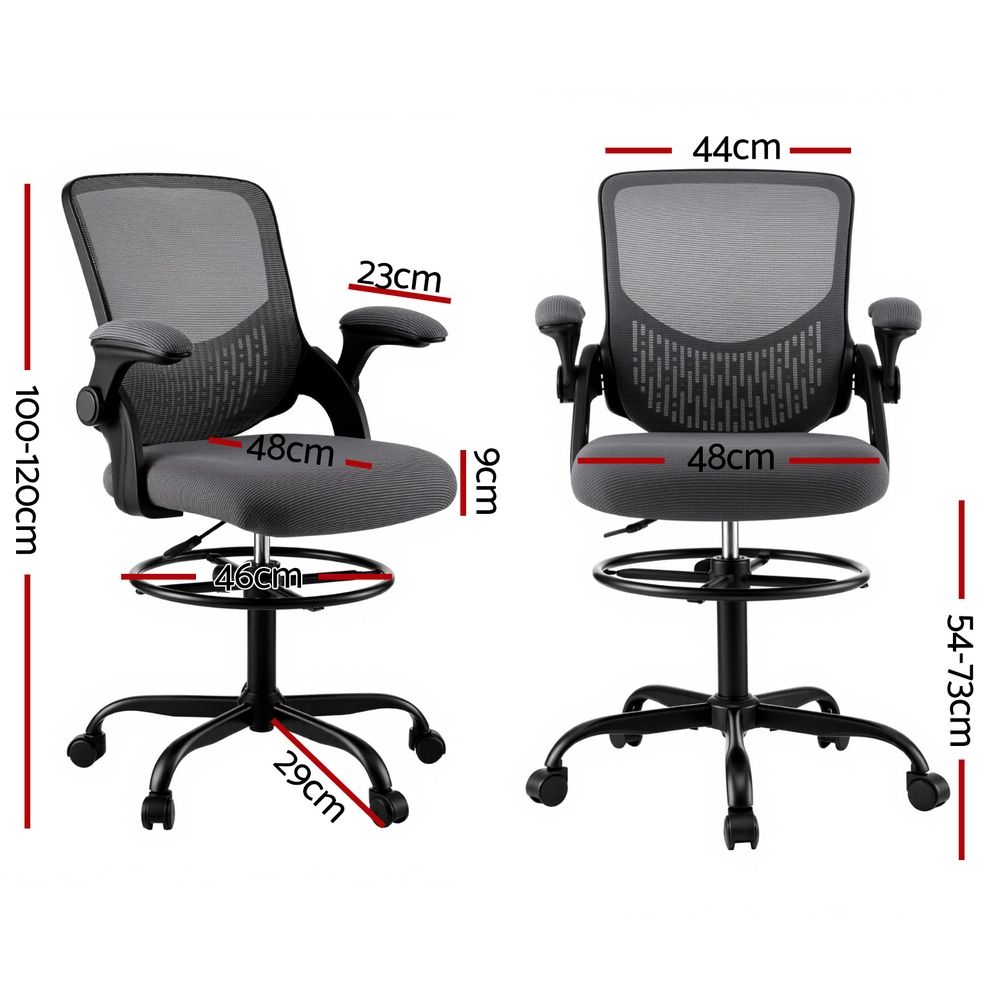 White Smoke Artiss Office Chair Drafting Chairs Stool Computer Desk Studios Mesh Grey Furniture > Office > Office & Desk Chairs