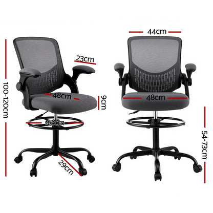 White Smoke Artiss Office Chair Drafting Chairs Stool Computer Desk Studios Mesh Grey Furniture > Office > Office & Desk Chairs