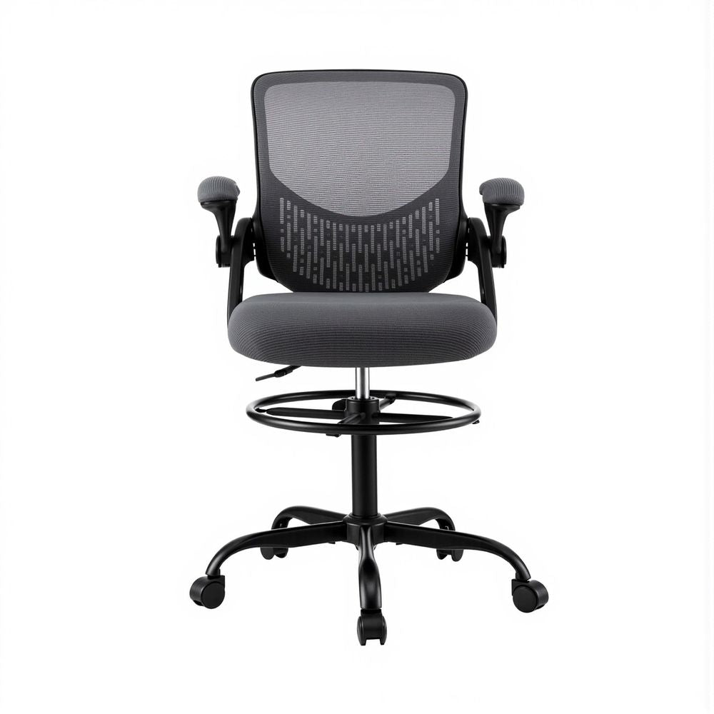 White Smoke Artiss Office Chair Drafting Chairs Stool Computer Desk Studios Mesh Grey Furniture > Office > Office & Desk Chairs