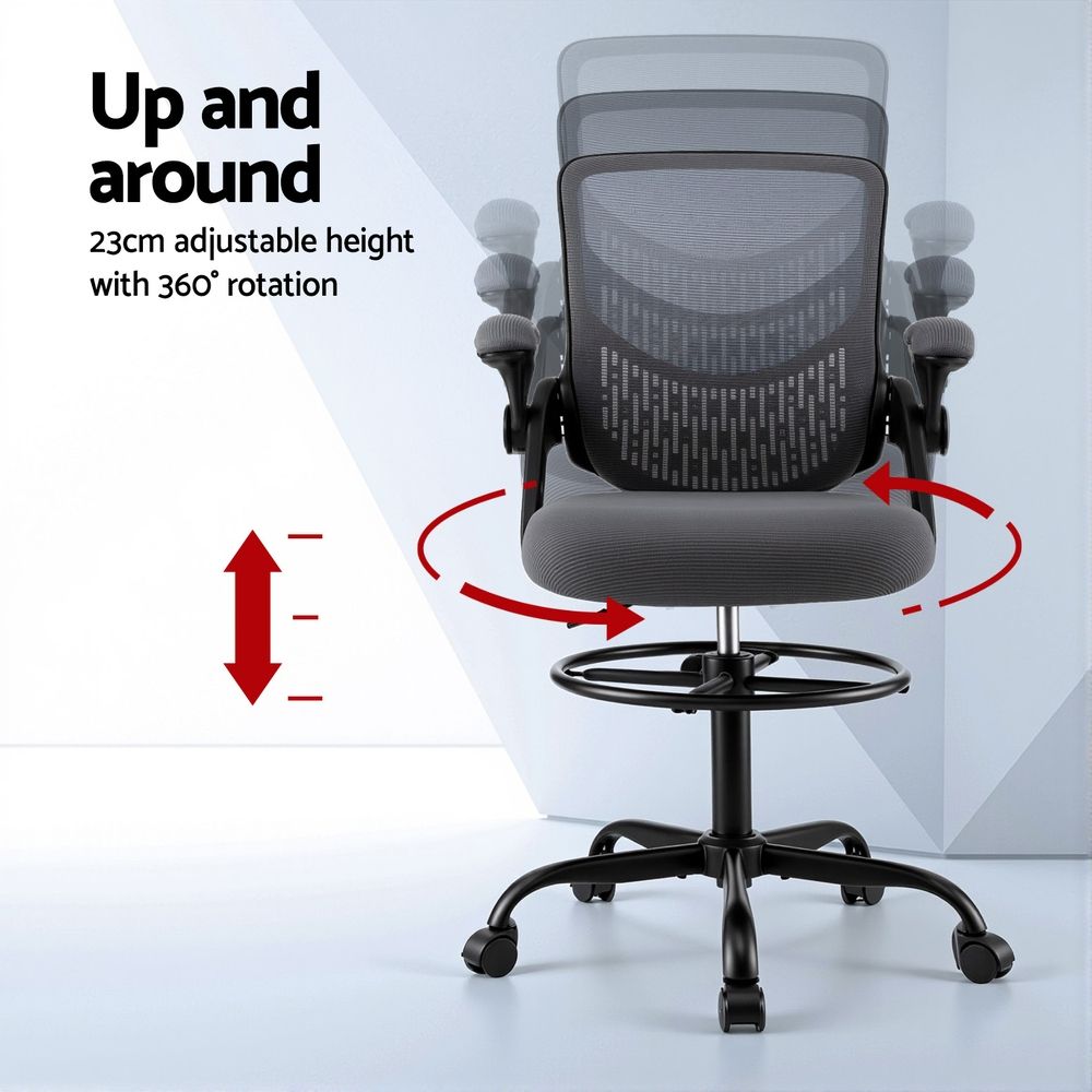 White Smoke Artiss Office Chair Drafting Chairs Stool Computer Desk Studios Mesh Grey Furniture > Office > Office & Desk Chairs