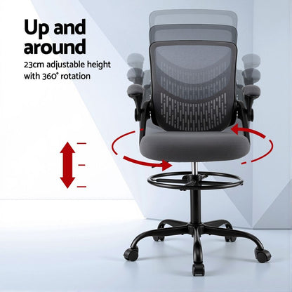 White Smoke Artiss Office Chair Drafting Chairs Stool Computer Desk Studios Mesh Grey Furniture > Office > Office & Desk Chairs