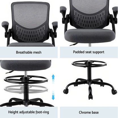 White Smoke Artiss Office Chair Drafting Chairs Stool Computer Desk Studios Mesh Grey Furniture > Office > Office & Desk Chairs