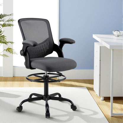 White Smoke Artiss Office Chair Drafting Chairs Stool Computer Desk Studios Mesh Grey Furniture > Office > Office & Desk Chairs