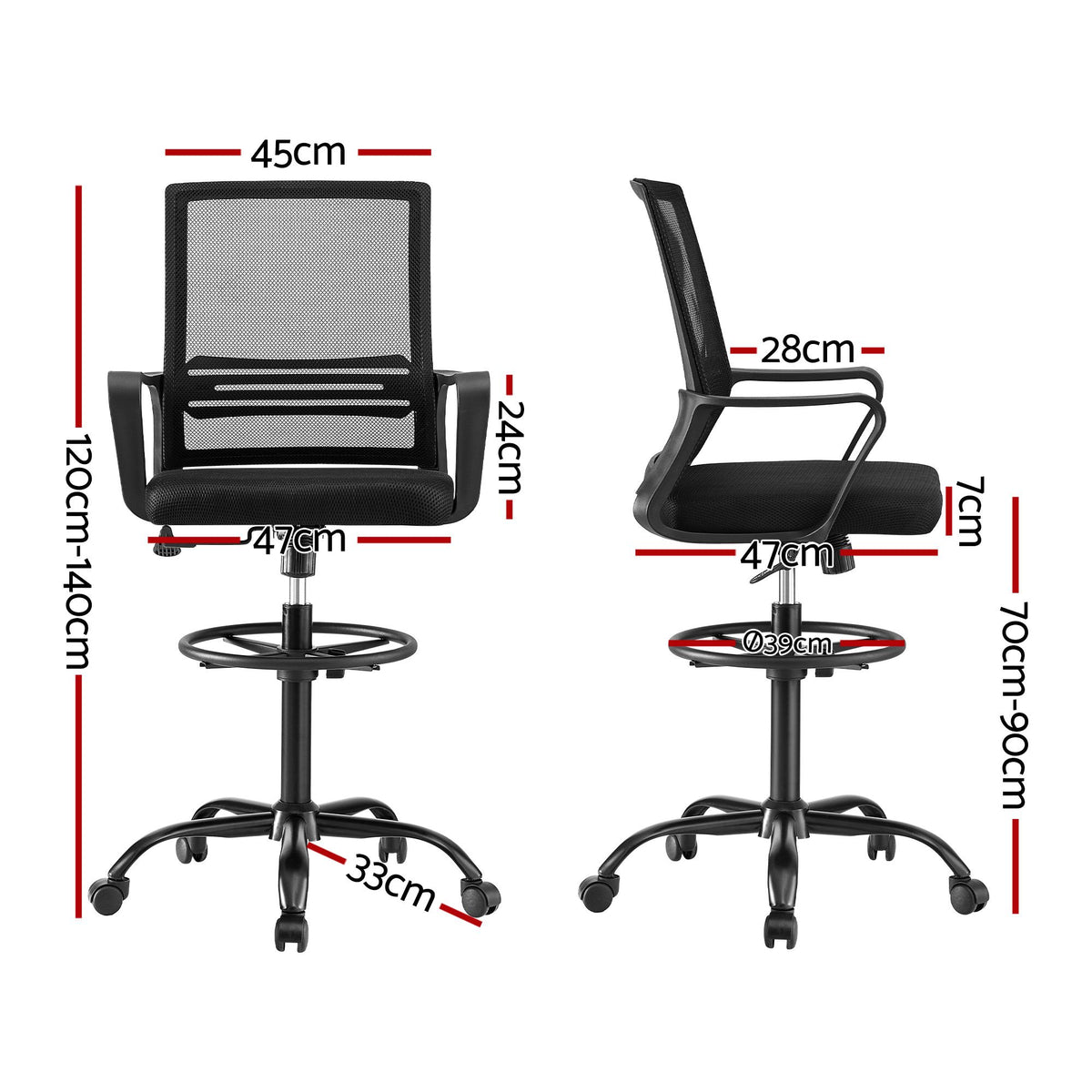White Smoke Artiss Office Chair Drafting Chairs Stool Computer Desk Studios Mesh Black Furniture > Office > Office & Desk Chairs