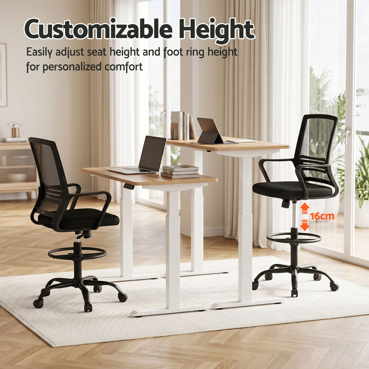 White Smoke Artiss Office Chair Drafting Chairs Stool Computer Desk Studios Mesh Black Furniture > Office > Office & Desk Chairs