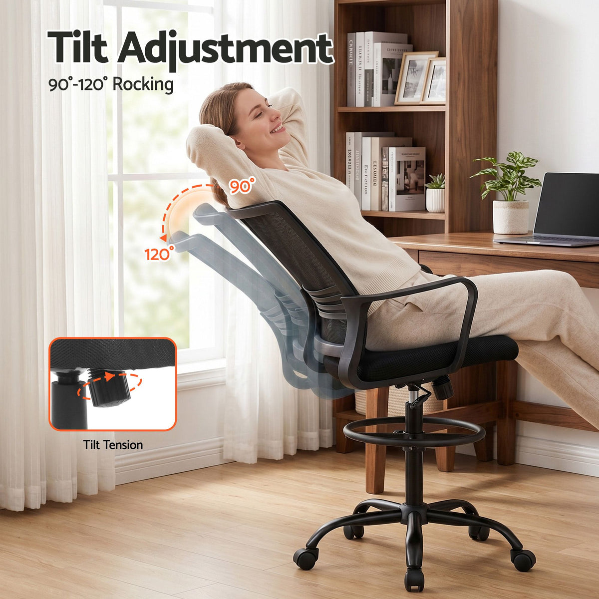 White Smoke Artiss Office Chair Drafting Chairs Stool Computer Desk Studios Mesh Black Furniture > Office > Office & Desk Chairs