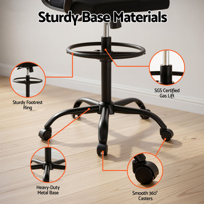 Gray Artiss Office Chair Drafting Chairs Stool Computer Desk Studios Mesh Black Furniture > Office > Office & Desk Chairs