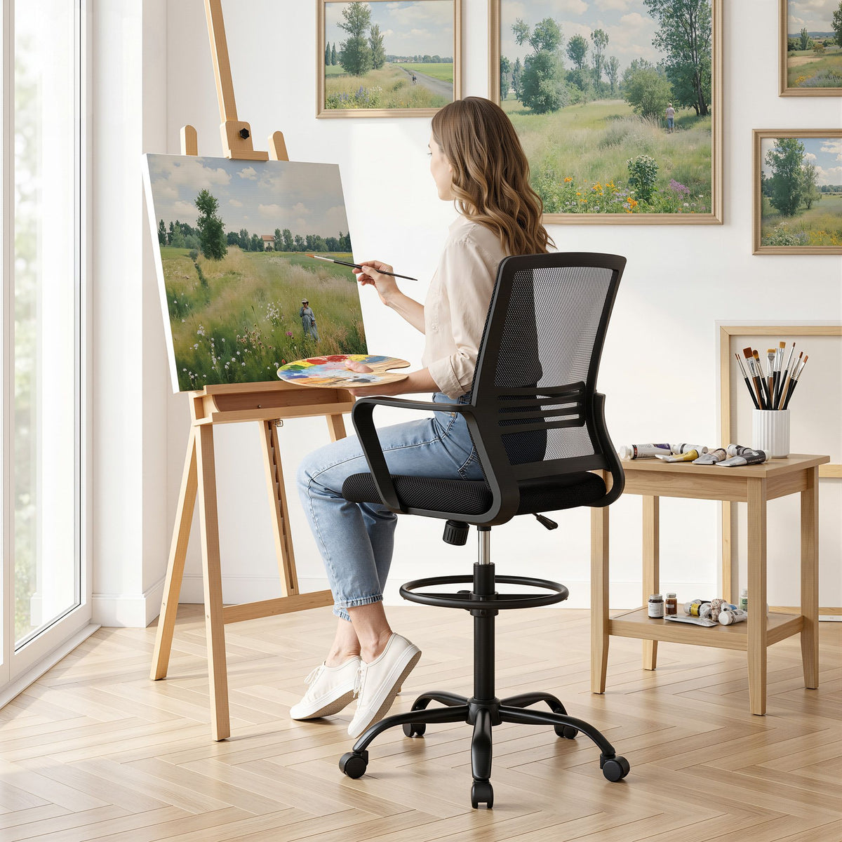 White Smoke Artiss Office Chair Drafting Chairs Stool Computer Desk Studios Mesh Black Furniture > Office > Office & Desk Chairs