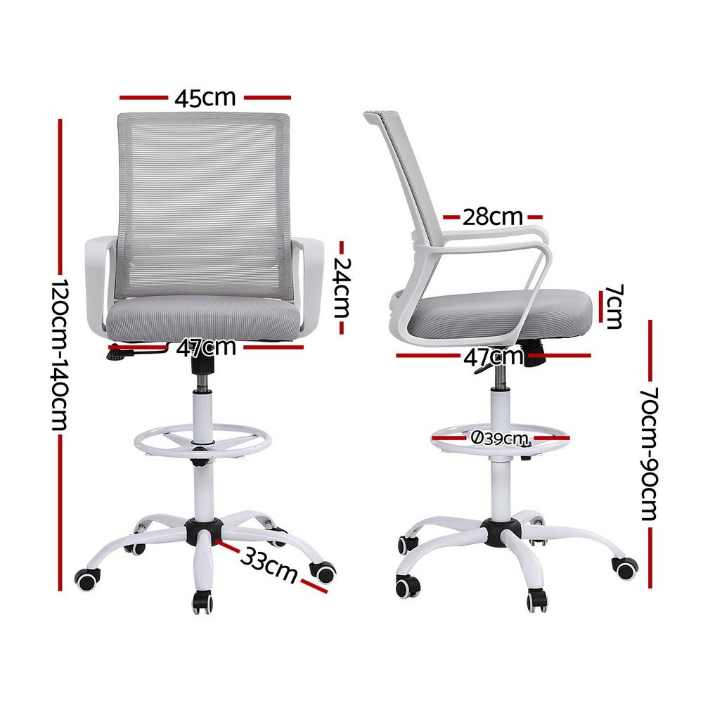 White Smoke Artiss Office Chair Drafting Chairs Stool Computer Desk Studios Mesh White Furniture > Office > Office & Desk Chairs