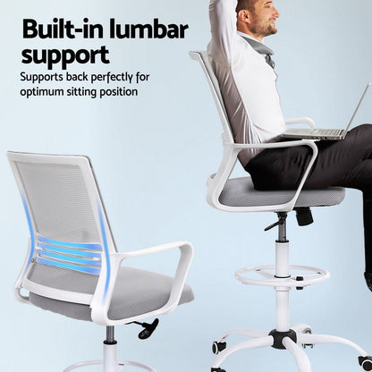 Lavender Artiss Office Chair Drafting Chairs Stool Computer Desk Studios Mesh White Furniture > Office > Office & Desk Chairs