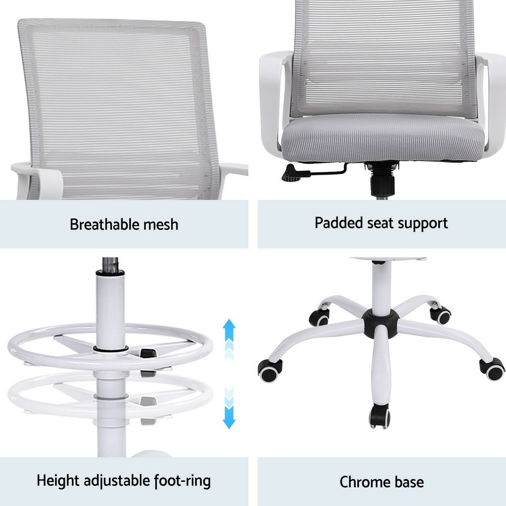 White Smoke Artiss Office Chair Drafting Chairs Stool Computer Desk Studios Mesh White Furniture > Office > Office & Desk Chairs