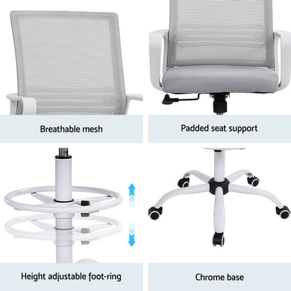 White Smoke Artiss Office Chair Drafting Chairs Stool Computer Desk Studios Mesh White Furniture > Office > Office & Desk Chairs