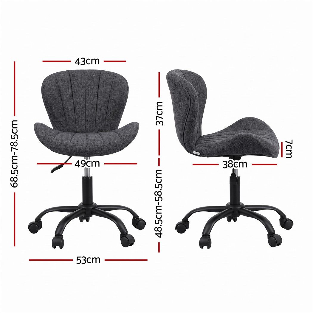 White Smoke Artiss Ergonomic Office Chair Armless Height Adjustable Computer Desk Chair Fabric Dark Grey Furniture > Office > Office & Desk Chairs