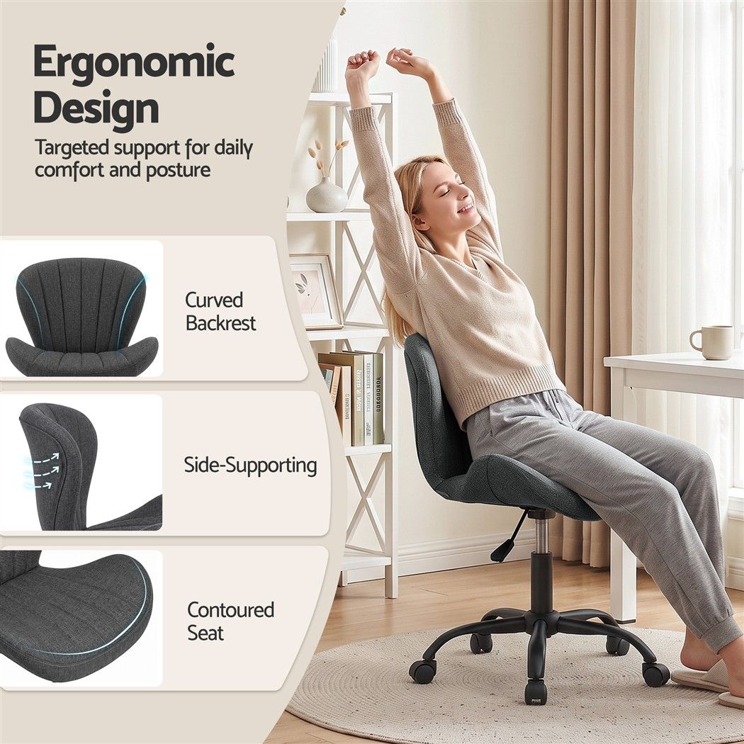 White Smoke Artiss Ergonomic Office Chair Armless Height Adjustable Computer Desk Chair Fabric Dark Grey Furniture > Office > Office & Desk Chairs