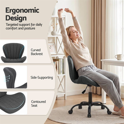 White Smoke Artiss Ergonomic Office Chair Armless Height Adjustable Computer Desk Chair Fabric Dark Grey Furniture > Office > Office & Desk Chairs